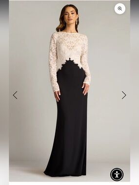 Tadashi Shoji Black & white Lace Long-Sleeve Evening Gown